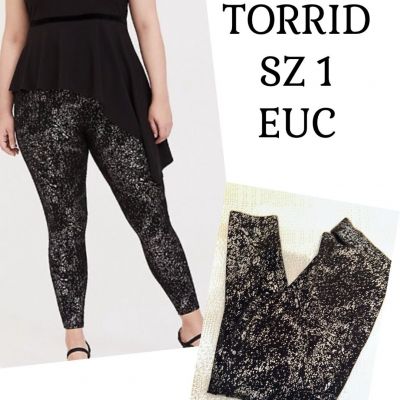 Torrid Black Silver Foil Metallic Print Leggings Plus Sz 1