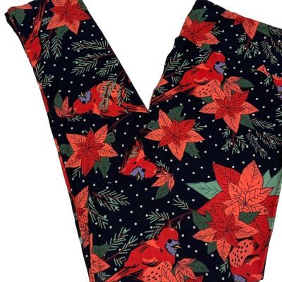 LuLaRoe Womens Leggings Size TC2 Christmas Poinsettia Cardinals Plus 18+ NWT