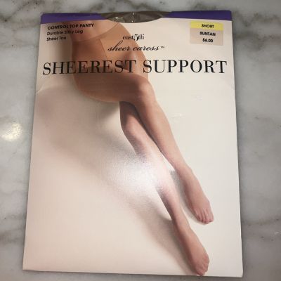 East 5th Sheer Caress Support Pantyhose Control Top Suntan Short Sheer Toe New