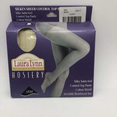 Laura Lynn Hosiery Sheer Control Top Pantyhose Ivory Size C Ingles