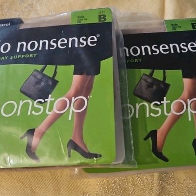 2 Pairs No Nonsense All Day Support, Control Top Pantyhose. Size B NUDE  NEW!!