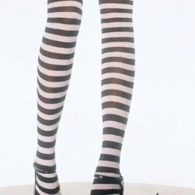 Leg Avenue 6005 Women's Black White Nylon Striped Stockings