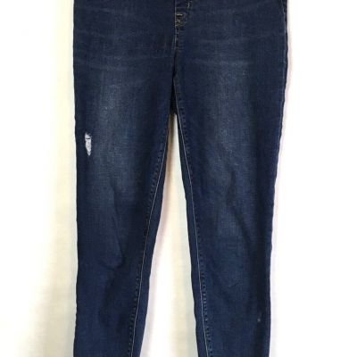 Spanx Size Medium Blue Jean Leggings Jeggings Skinny Stretch Distressed Raw Hem