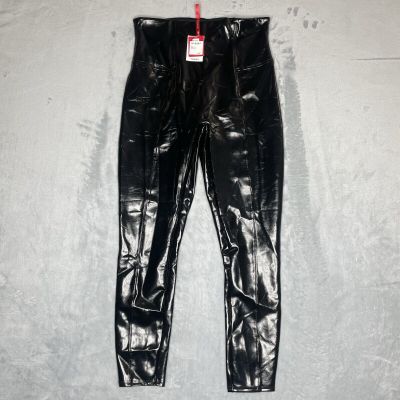 SPANX Black Faux Patent Leather Liquid Gloss Leggings XL 20301R $110