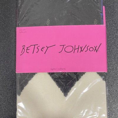 Betsey Johnson Women's Nylon Black/Beige Floral Tights 2 Pack  Size S/M 5633