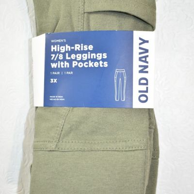 Old Navy High Rise 7/8 Leggings with Pockets Size 3X Green  Women's New