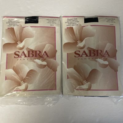 Sabra Women's Queen Size 3X-4X Navy Reinforced Panty And Toe Pantyhose NOS