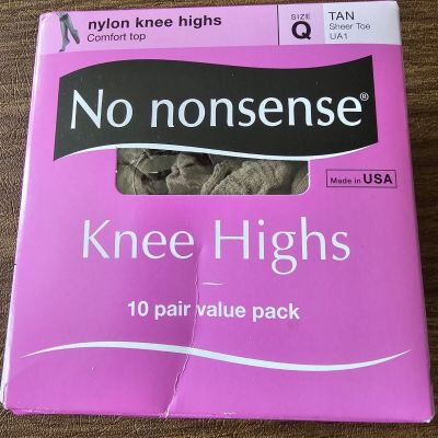 No Nonsense Knee Highs 10 Pair SZ Queen Tan TZ5 Sheer Toe, Turbo 7, Miracle Air