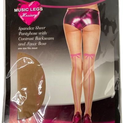 (NEW) Music Legs Hosiery Pantyhose Stockings Sheer With Pink Bow One Size