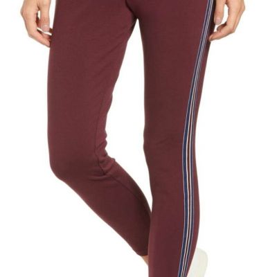 Nordstrom Stripe Side Leggings XLarge 16 18 Maroon Stretch Fabric + Waist Comfy