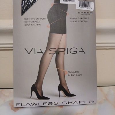 NEW LADY'S VIA SPIGA ULTRA SLIMMING SHEER TUMMY SHAPER PANTYHOSE in Black