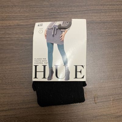 HUE U11924 Black Classic Spare Rib Tights w/ Control Top, Size 1 - MSRP $13.50