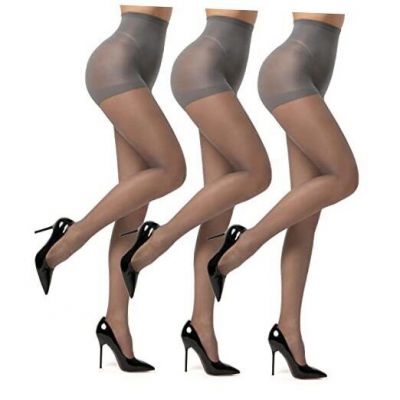 3 Pairs Women's Sheer Tights 20D, High Waist Control Top XX-Large Grey