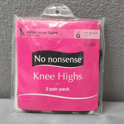 No Nonsense Knee Highs 2 Pair Pack Size Q Off Black Comfort Top Sheer Toe New