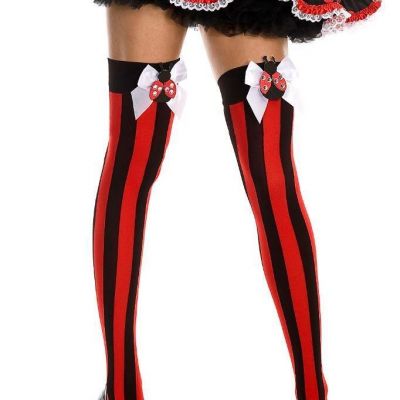 NEW sexy MUSIC LEGS vertical STRIPE opaque LADY bugs BOWS thigh HIGHS stockings