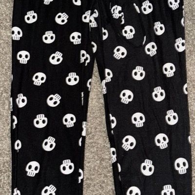 Skull Printed Jogger Style Leggings Sz L w/tie waist