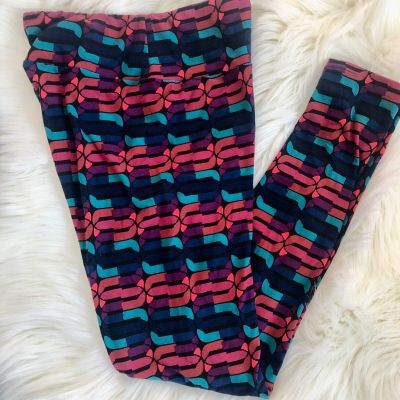 Lularoe Geometric Leggings OS  Bright Colors, Blues, Reds, Black