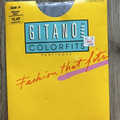 NIP Gitano Colorfits Control Top Pantyhose Sterling Gray Sz A