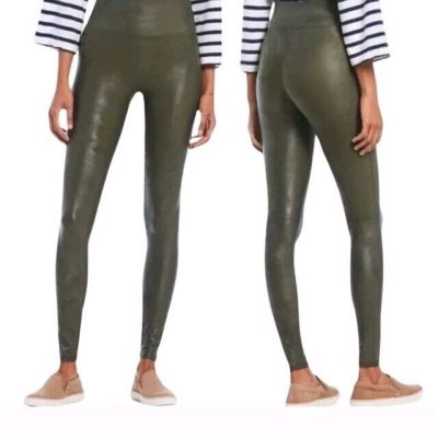 Spanx Rich Olive Faux Leather Tummy Control Leggings Size XS