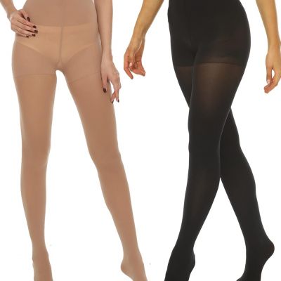 Women'S 2-6 Pairs Opaque Control Top Tights Comfort Stretch 70 Denier Pantyhose