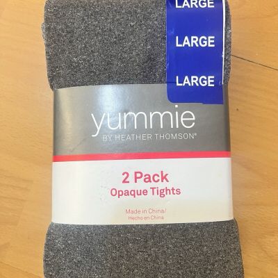 NEW! WOMENS YUMMIE BY HEATHER THOMPSON 2 PACK OPAQUE TIGHTS! L size Blk+Grey