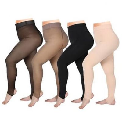 4 Pairs Plus Size Fleece Lined Tights Stirrup,black, Brown, Nude 200g, 300g