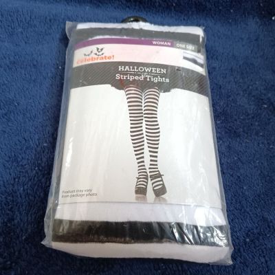 New Halloween Women's Black & White Striped Tights, One Size