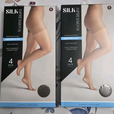 Silk Impressions Pantyhose,Sheer 4-Pack, Small Coffee Bean 2 Packs 8 PAIR