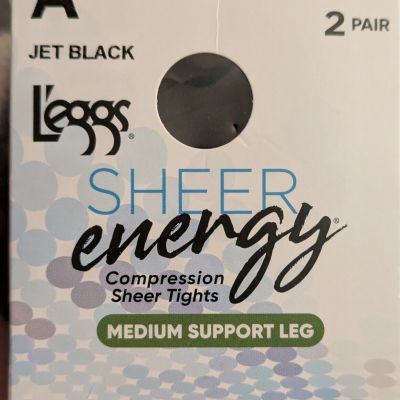 (2-Pk) L'eggs Sheer Energy Women's Compression  Sheer Tights Jet Black Size A