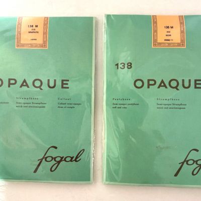 Lot of 2 NEW Fogal Opaque 138 Pantyhose Graphite/Noir Size M