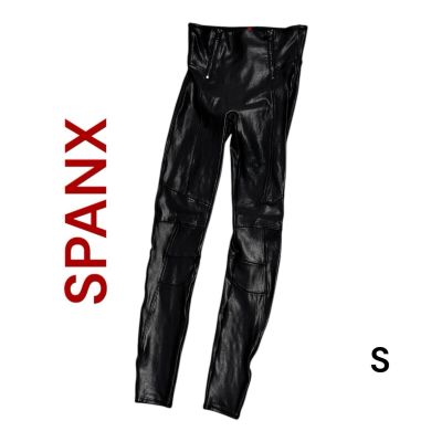 SPANX WOMENS FAUX LEATHER LEGGINGS SMALL BLACK MOTO SLIMMING HI RISE STRETCHY