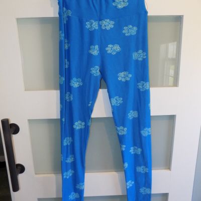 LULAROE BRIGHT BLUE PAW PRINT LEGGINGS SIZE OS WOMEN'S