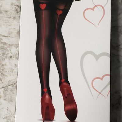 New MeMoi Heart Backseam Stocking. Black/Red Size M/L.