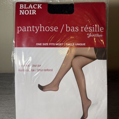 NEW Black Pantyhose One Size Day Sheer Reinforced Toe 100-150 Pounds Greenbrier