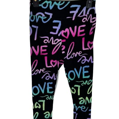 No Boundaries Leggings Women's Large  7-9 Black Colorful Love Print  2088