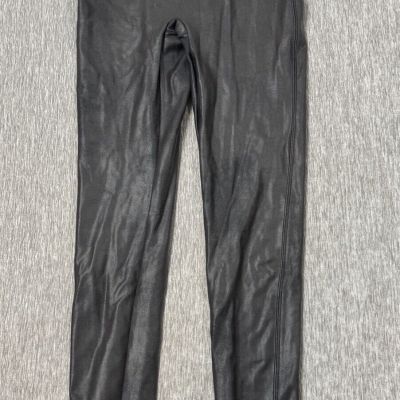 SPANX Faux Leather Leggings Womens Large Semi-Matte Black Style 2437 Casual Yoga