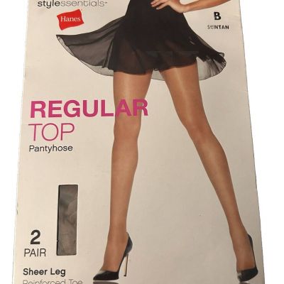 ???? Hanes Regular Top Pantyhose Reinforced Toe Sheer Leg Size B - SUNTAN (2 Pair)