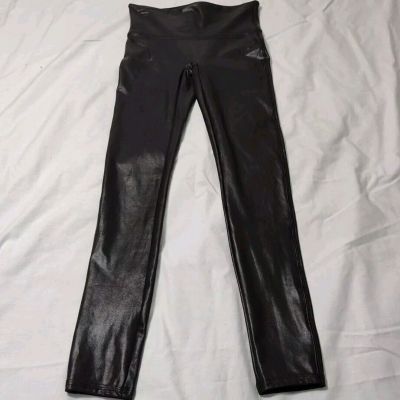 SPANX Black Wet Look Leggings Size M