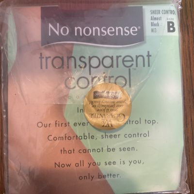 No Nonsense Pantyhose Transparent Control Sheer Size B M13 Almost Black NEW