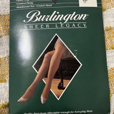 NOS Burlington Sheer Legacy tummy & hip control pantyhose  Long black T47