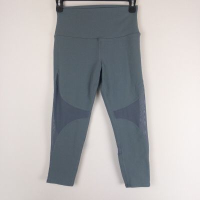 Alo Leggings Womens Small Blue Steel Coast Capris Mesh Athletic Logo Gym