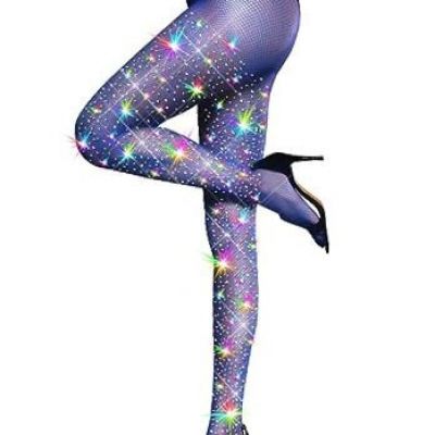 Ultra Sparkly Fishnet Tights Plus Size Rhinestone Stockings For 5X-Large Blue