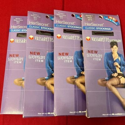 VASSARETTE CLASSIC STOCKINGS 4 PAIR, Color: Black, Size Woman 1 (Plus) 4015