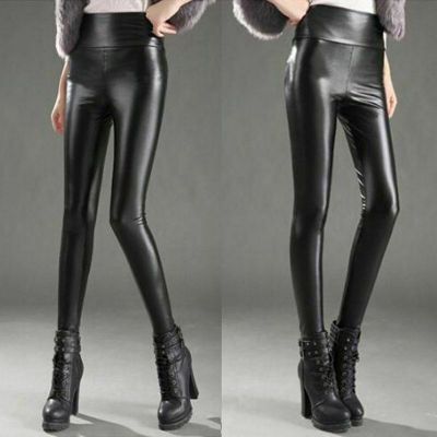 Winter Thick Warm Leather Leggings High Waist Stretch Skinny Pant Trousers Black