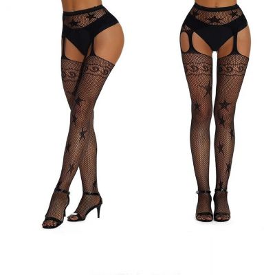 NWT Thigh High Pattern Stockings Fishnet Thigh-High Stockings, Black, One-Size