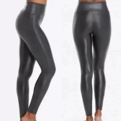 Spanx Women’s Faux Leather S High Waisted Leggings Gun Metal Black MINT