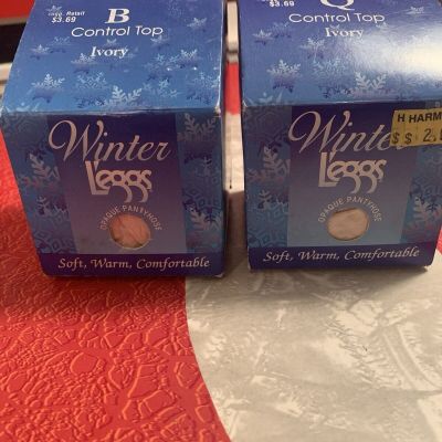 Winter LEGGS Opaque Pantyhose Control Top Ivory Size Q And B NIB 2 Pair