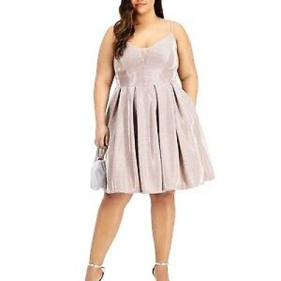 B Darlin Trendy Plus Size Sherri Shine Fit & Flare Dress - Rose 24W