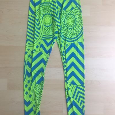 Geometric Pattern Women's Leggings Bright Green/Blue Size S/M 25