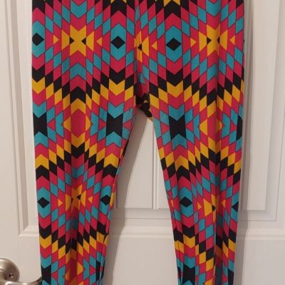 LuLaRoe Women's Bright Colorful One Size Diamond Pattern Leggings Stretch OS